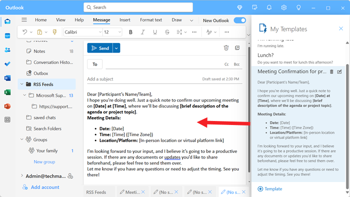 Send Outlook email template 