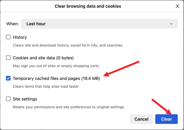 Clearing cache in Firefox