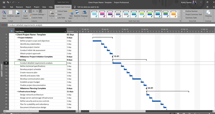 formatting Gantt Chart in Microsoft Project