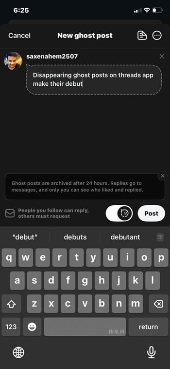 Ghost Posts message on Threads App Ghost Posts message on Threads App