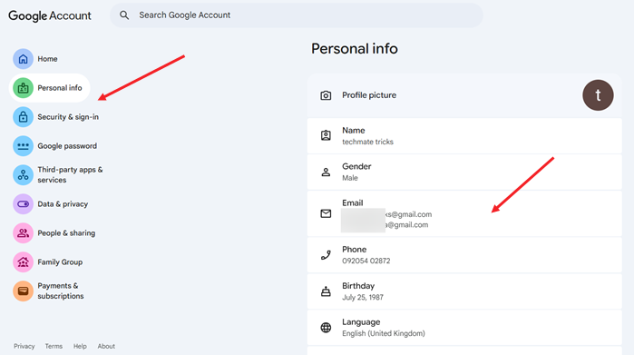 Google Account Personal Info