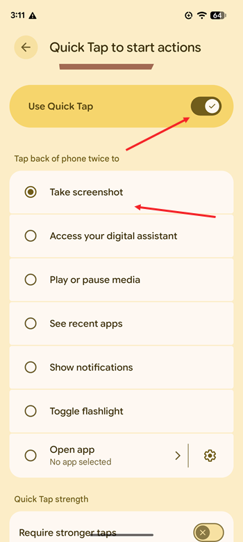 Quick Tap Trigger Actions for Pixel