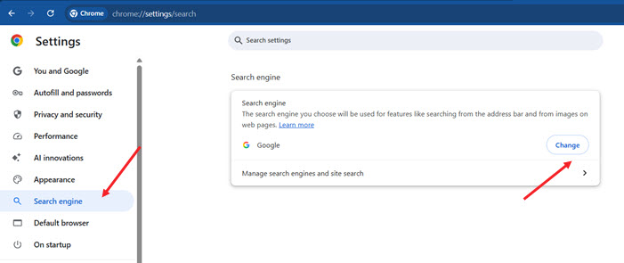 Change Search Engine